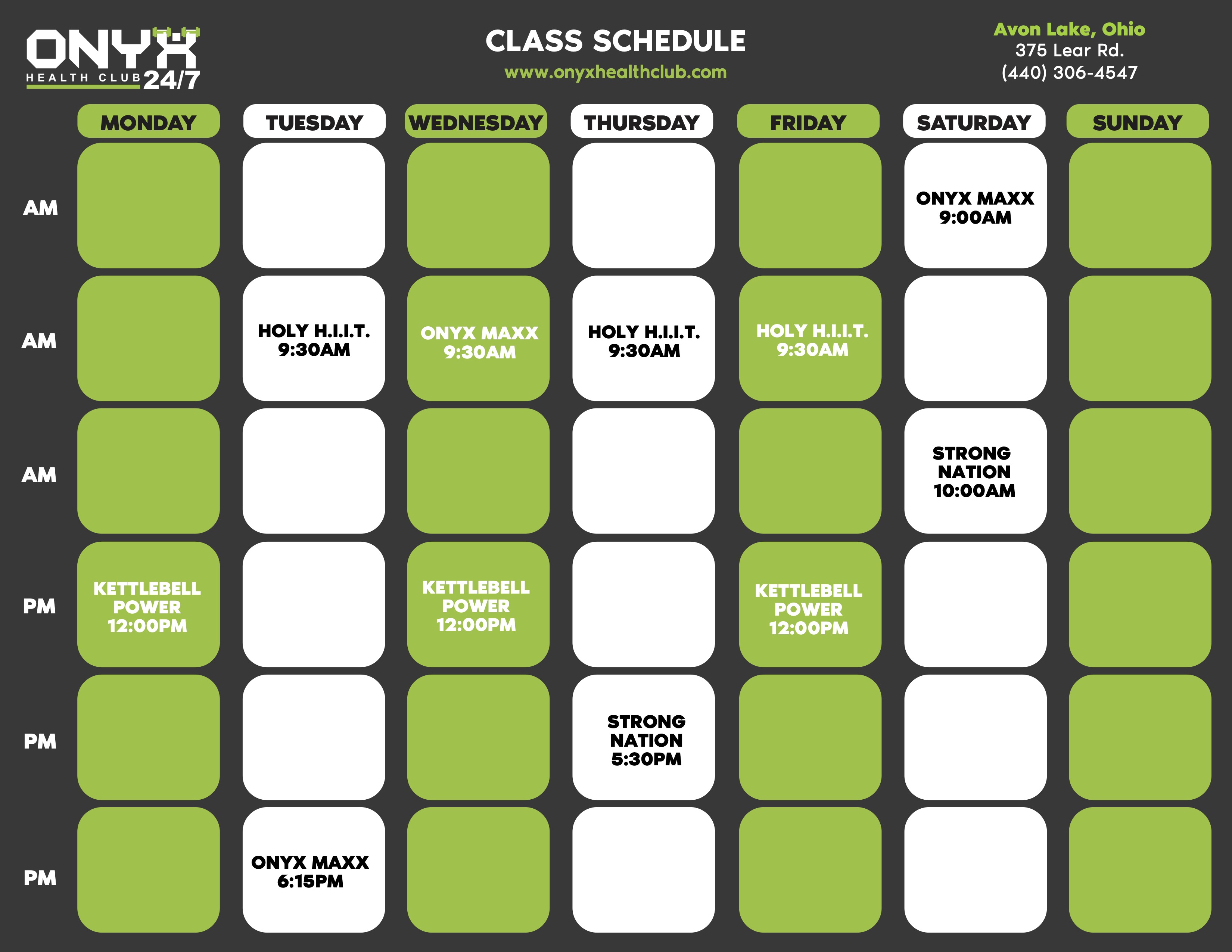 Class Schedules ONYX Health Club 24/7